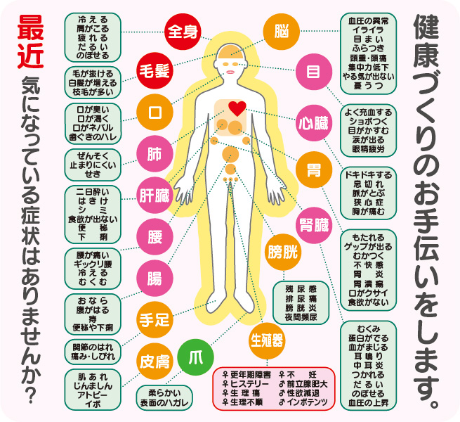 健康づくりのお手伝いをします。最近気になっている症状はありませんか？