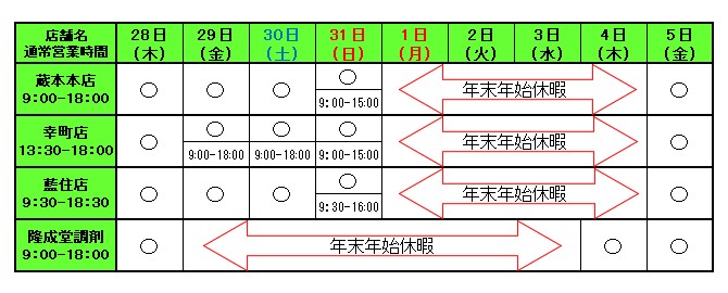 年末年始カレンダー